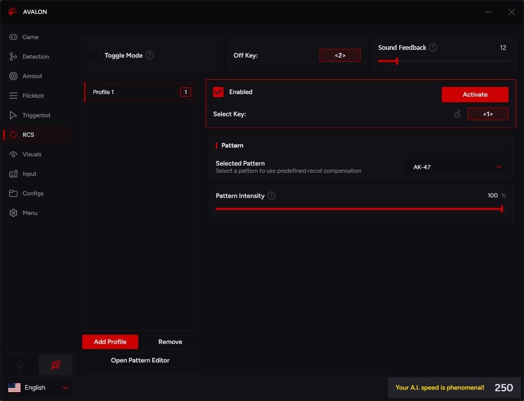 Avalon app menu screenshot