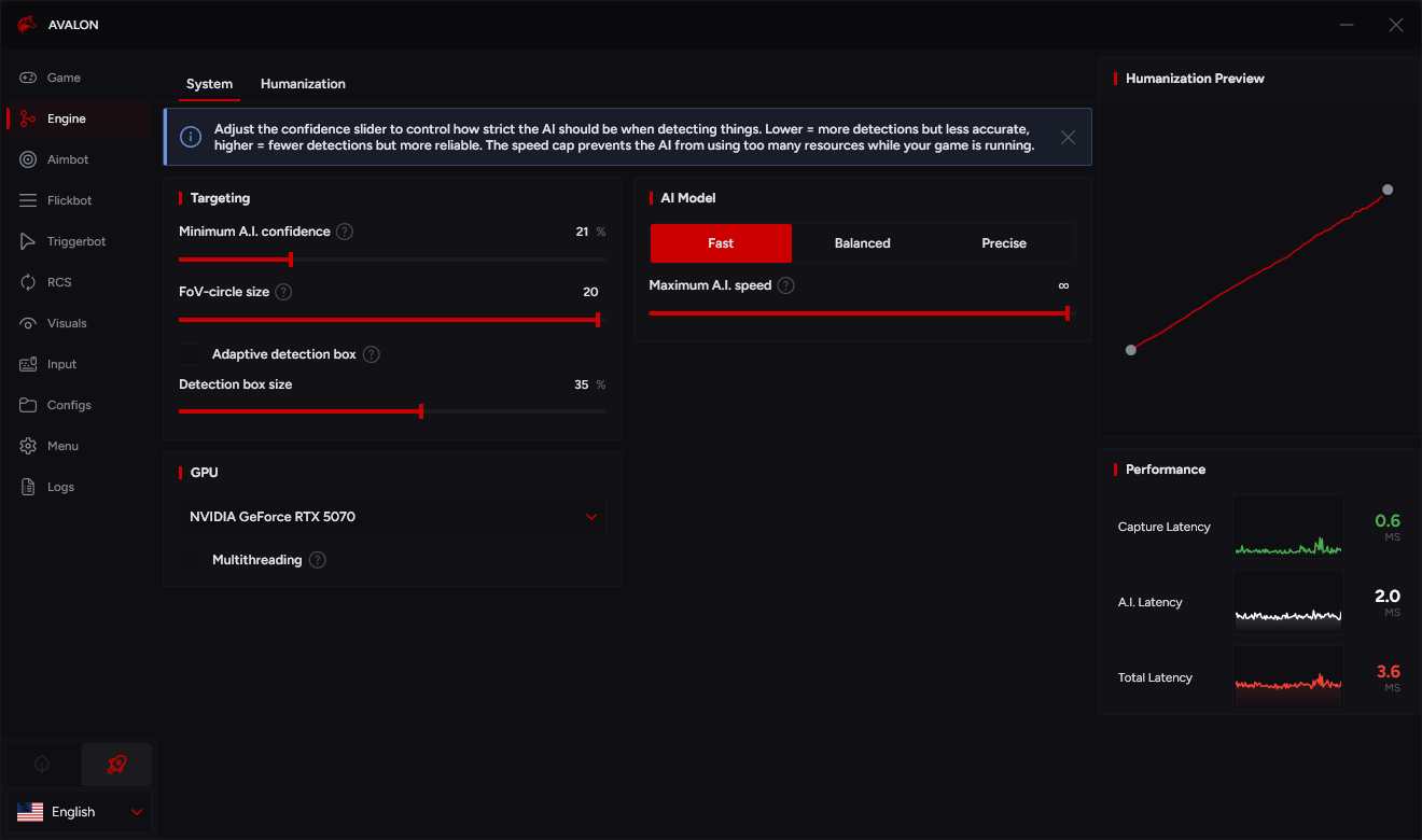 Avalon AI engine menu