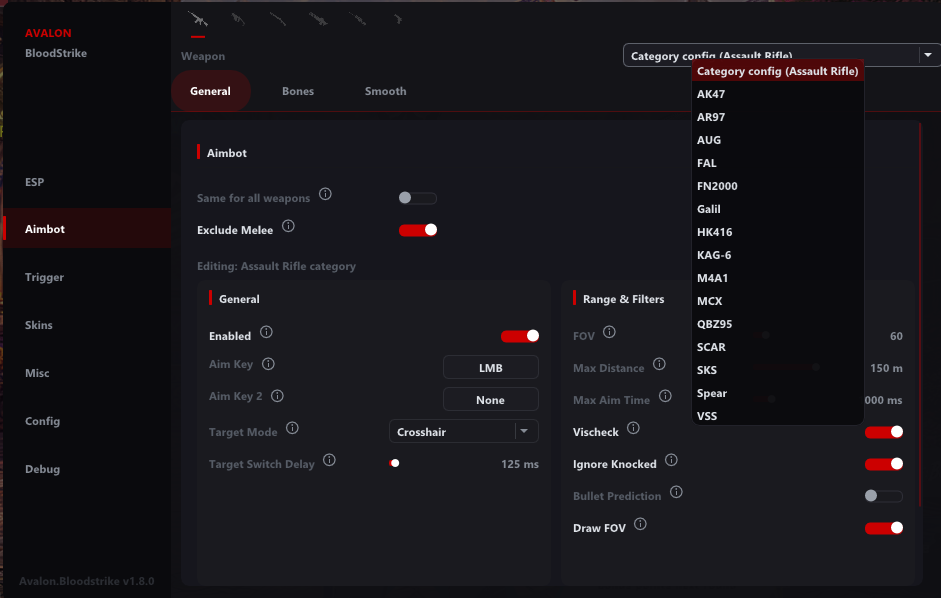Bloodstrike Memory Weapon settings menu
